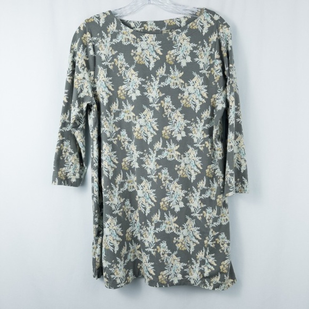 J. Jill Luxe Supima 3/4 Sleeve Floral Tunic Top Womens Medium Green Boat Neck